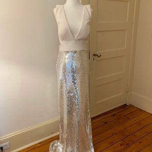 Aidan Mattox Sequin Plunging Column Gown